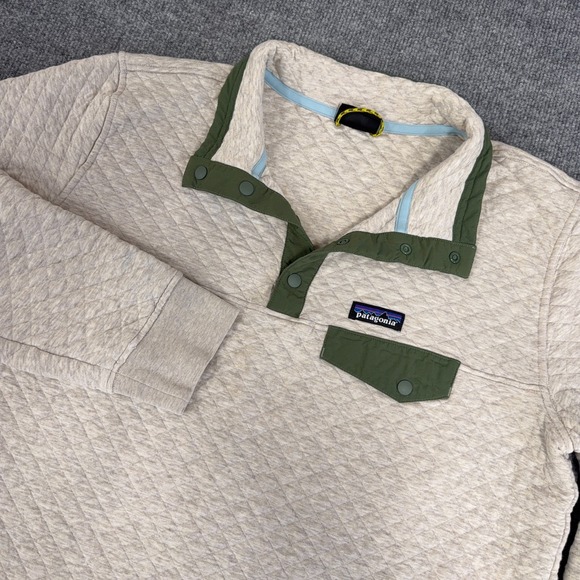 Patagonia Jackets & Blazers - Patagonia Jacket Women 2XL CREAM Green Organic Cotton Quilt Snap-T Pullover READ